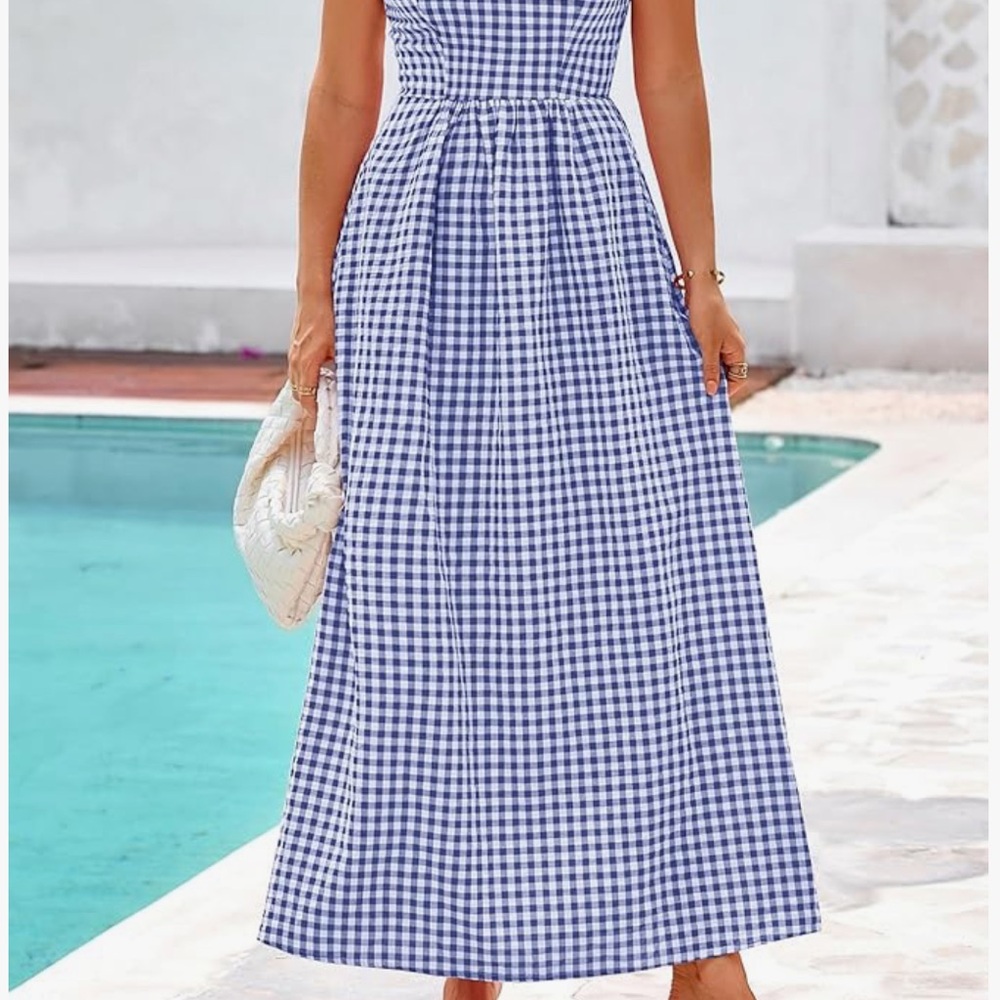 Blue Gingham Midi Dress